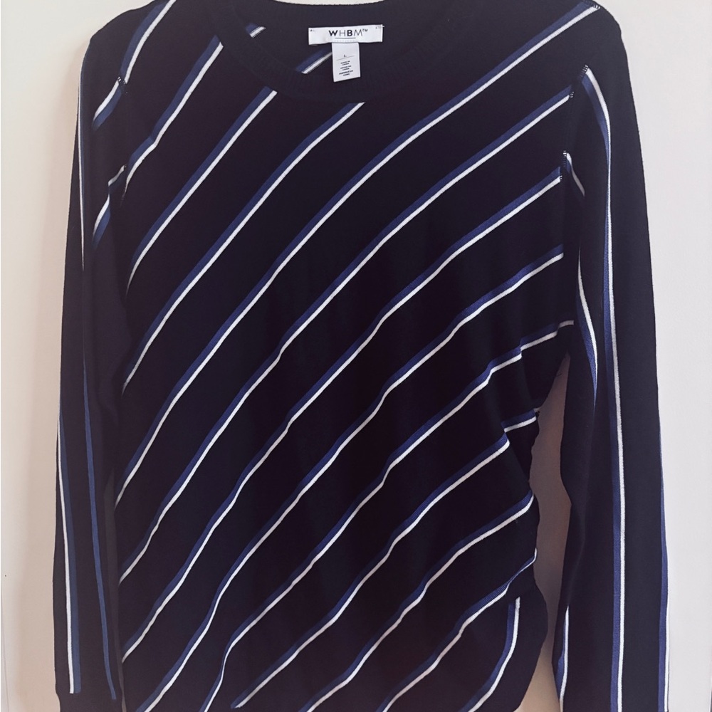 White House Black Market Navy Diagonal Striped Crewneck Sweater